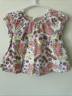 H&M White Floral Cap Sleeve Top with Pink, Purple & Green Print
